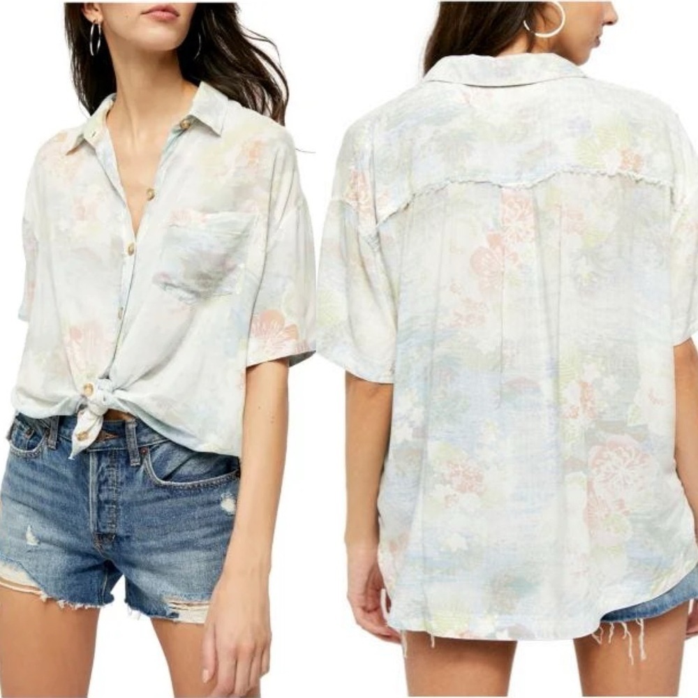 New With Tags  Free People We The Free Share Good Vibes Button Down, Sz …